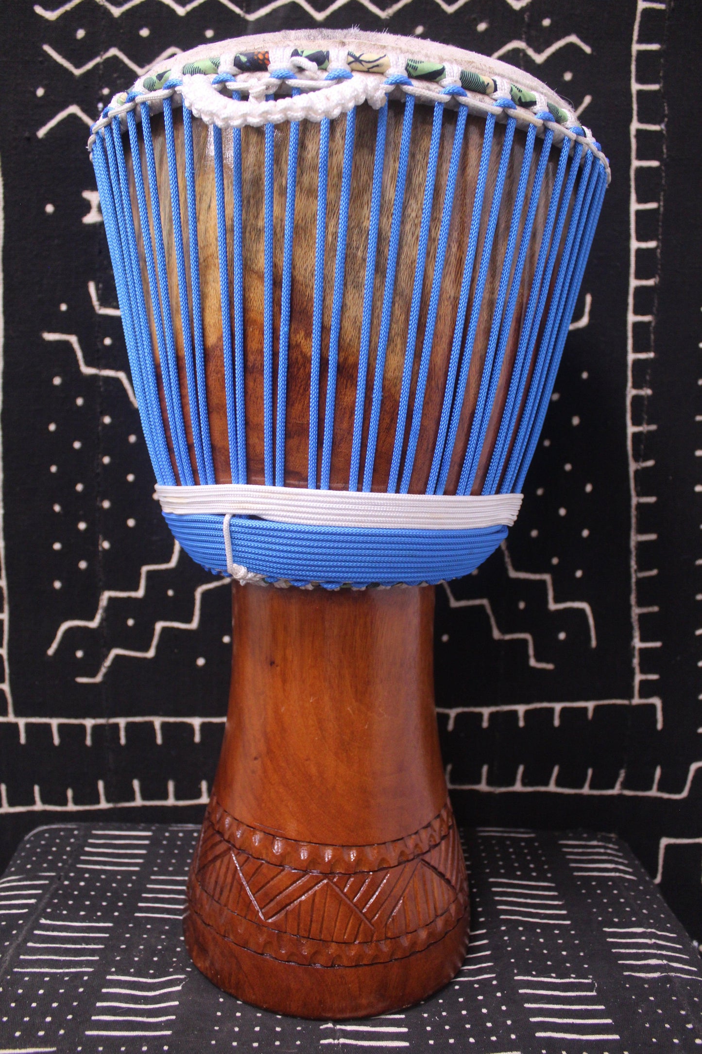 Lingué Djembe - Blue - Mali - D 33.5 cm - H 65 cm (Product ID: MS-LI-249-05)