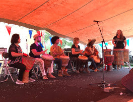 Djembe drumming student group performance in Eltham