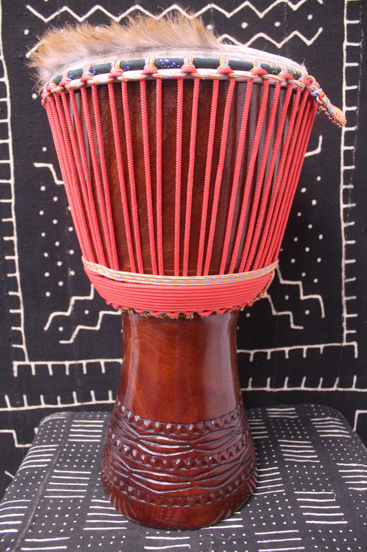 Djala Djembe - Red - Mali - D 34 cm - H 61.5 cm (Product ID: MS-DJ-246-05)