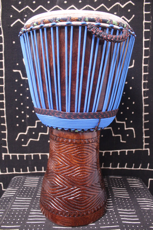 Guéni Djembe - Blue - Mali - D 33 cm - H 63 cm (Product ID: MS-GU-248-04)