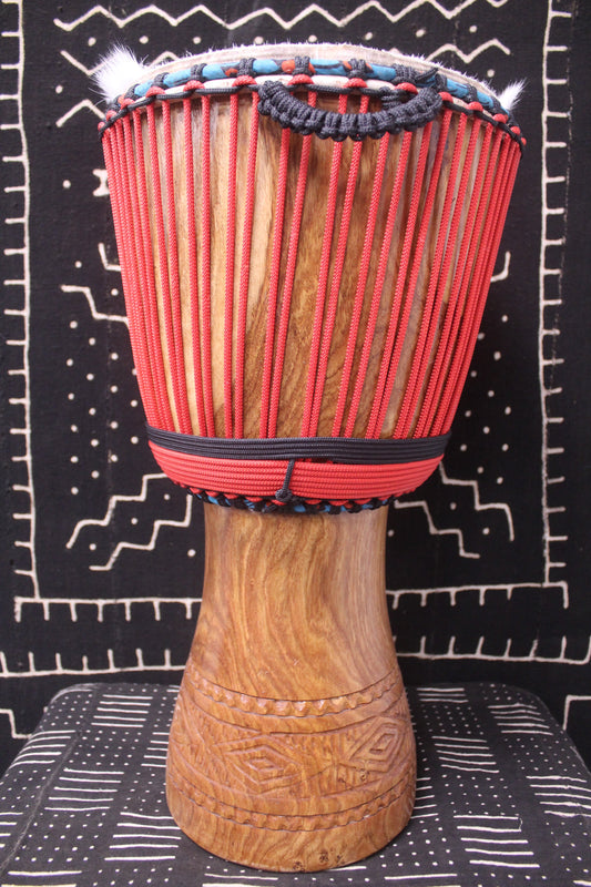 Guéni Djembe - Red - Mali - D 32 cm - H 64 cm (Product ID: MS-GU-246-03)