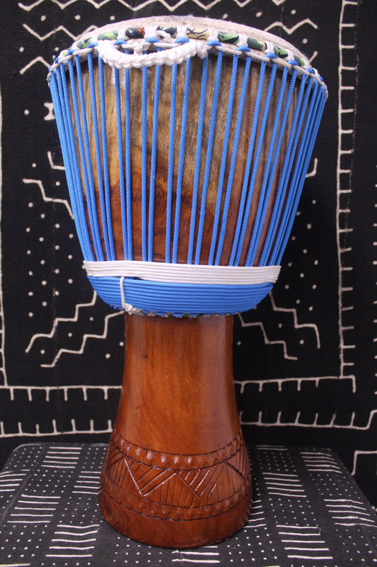 Lingué Djembe - Blue - Mali - D 33.5 cm - H 65 cm (Product ID: MS-LI-249-05)