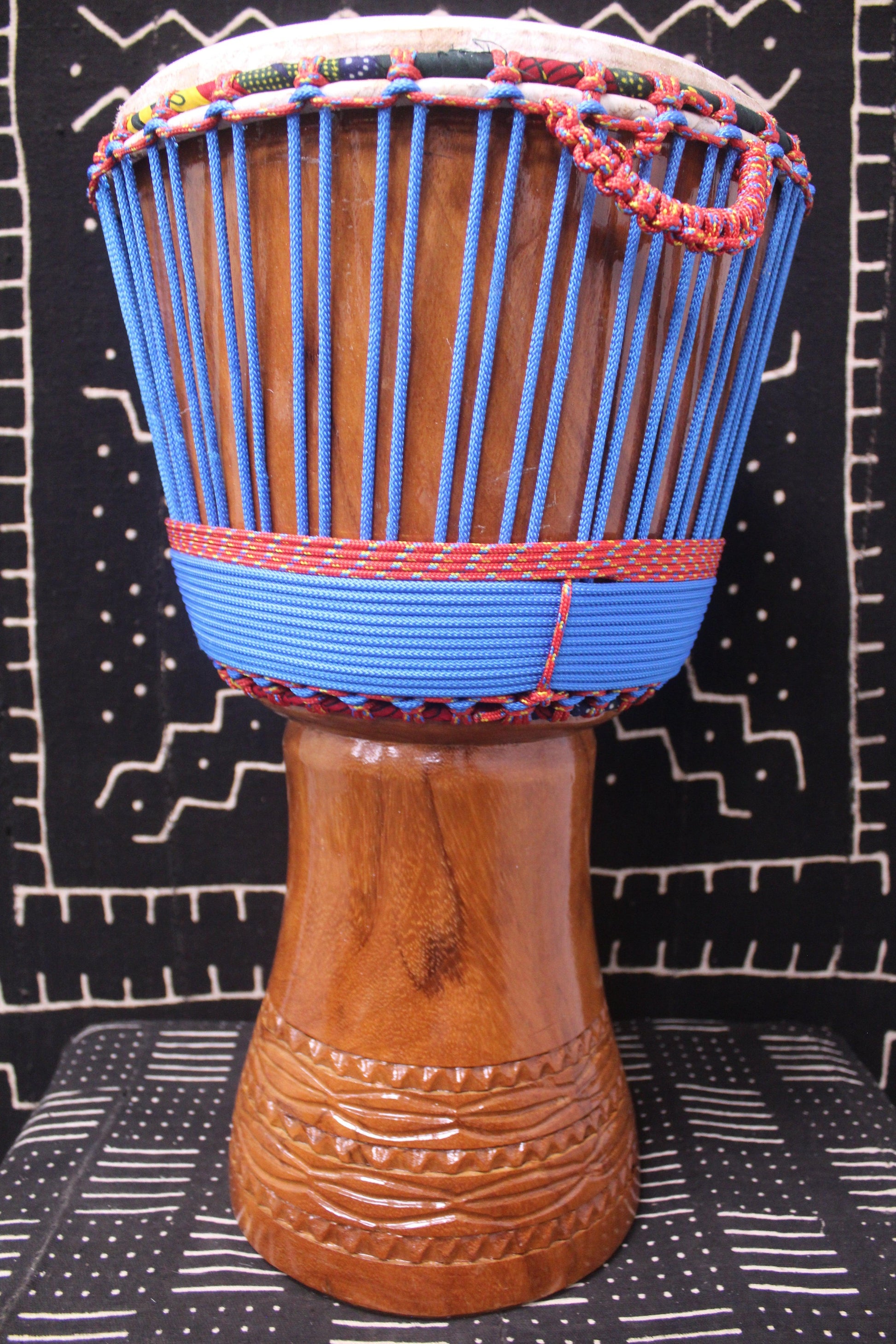 Lingué Djembe - Blue - Mali - D 34 cm - H 62 cm (Product ID: MS-LI-248-07)